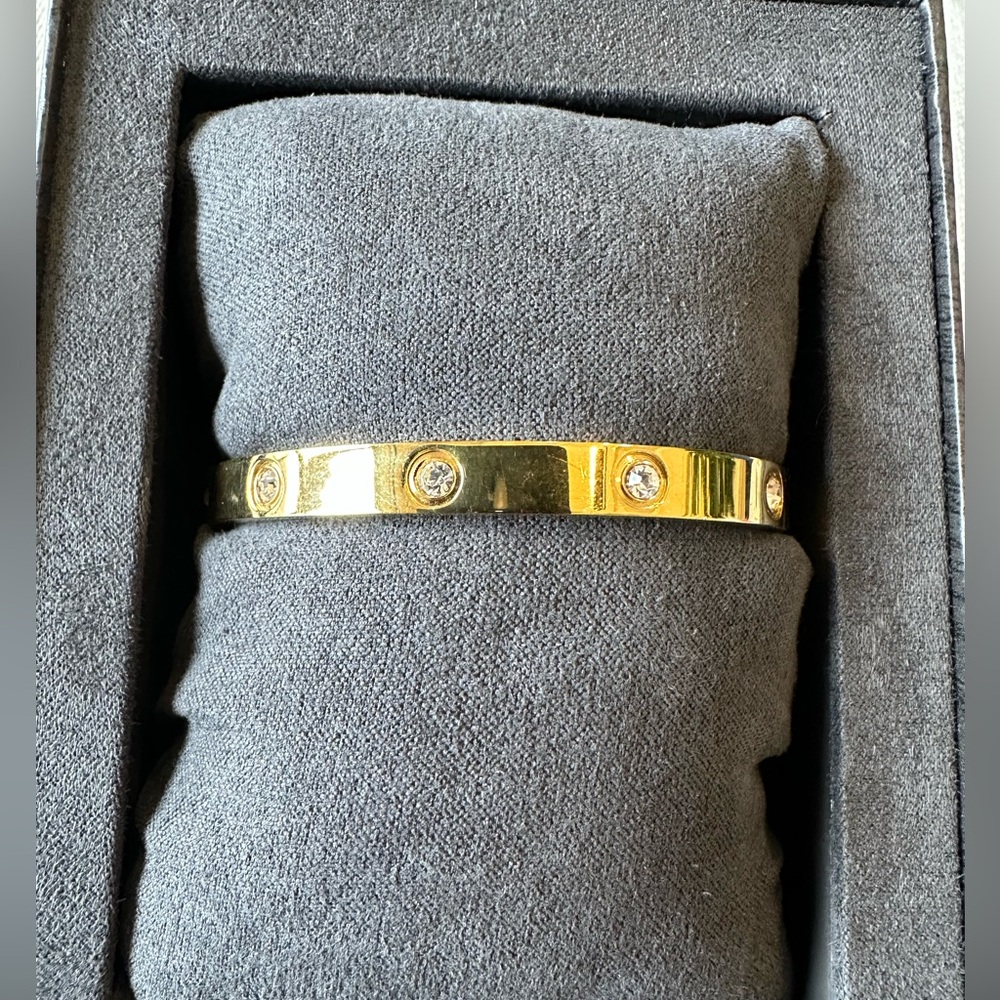 Gold Bracelet Cuff with Crystal Accents